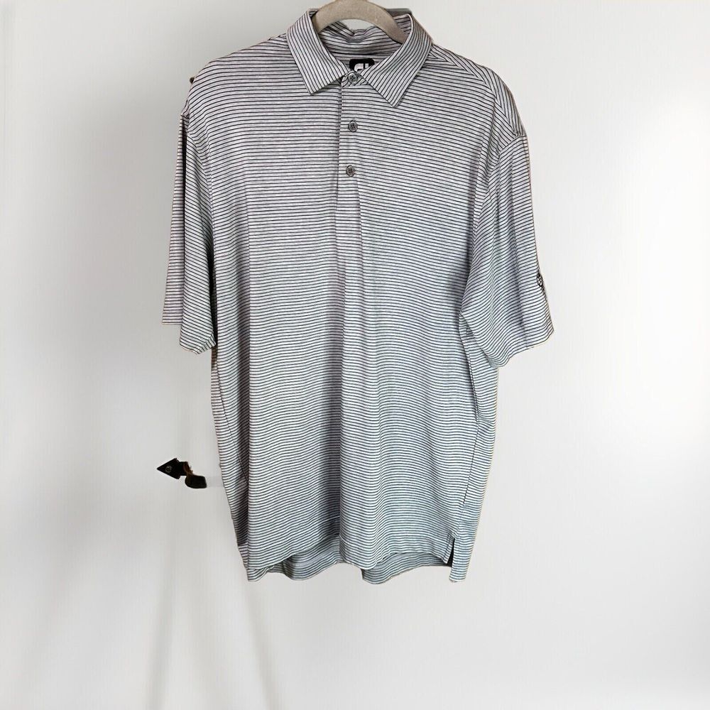 FootJoy Polo Short Sleeve Shirt Mens‎ L Gray Black Striped Fox Run Golf Classic